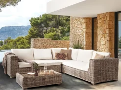 Divano angolare da giardino con pouf 5 posti RINELLA Rattan Grigio