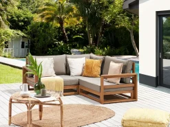 Divano angolare da giardino 2 posti TIMOR Modulare Legno di acacia certificato Marrone chiaro
