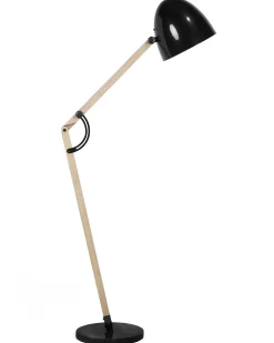 Lampada da pavimento HETTON Regolabile Legno di quercia Nero