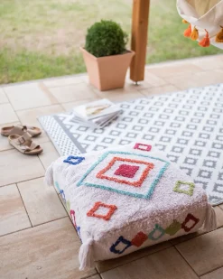 Pouf Ricamato SEERANI Cotone Bianco