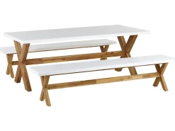 Set da pranzo da giardino con panche 6 posti OLBIA Cemento Bianco