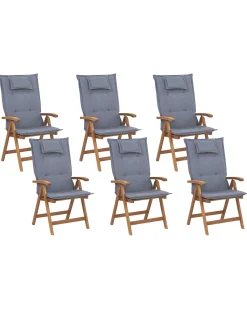 Set di 6 sedie da giardino con cuscini JAVA Legno d'acacia Blu