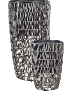 Set di 2 vasi per piante CHELONE Rattan sintetico (PE) 26/34 cm Marrone